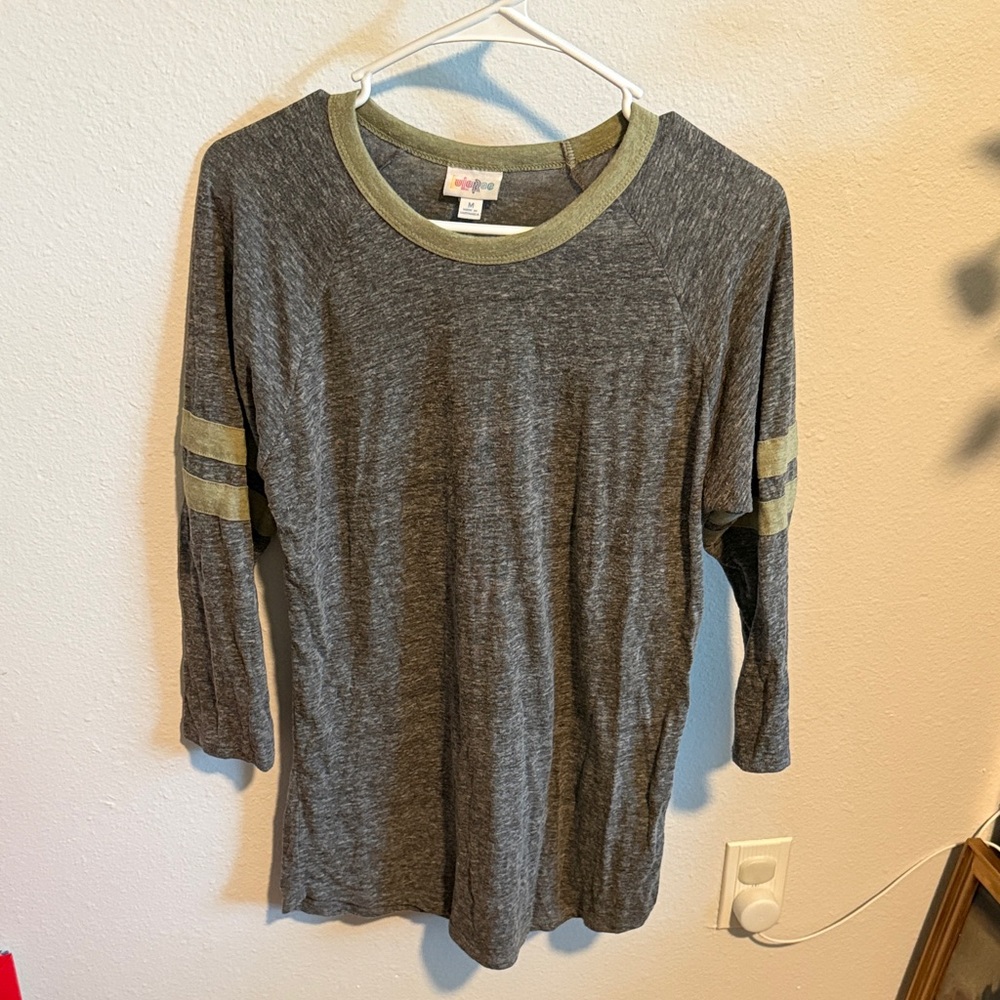 Gray and Green Long Sleeve Top